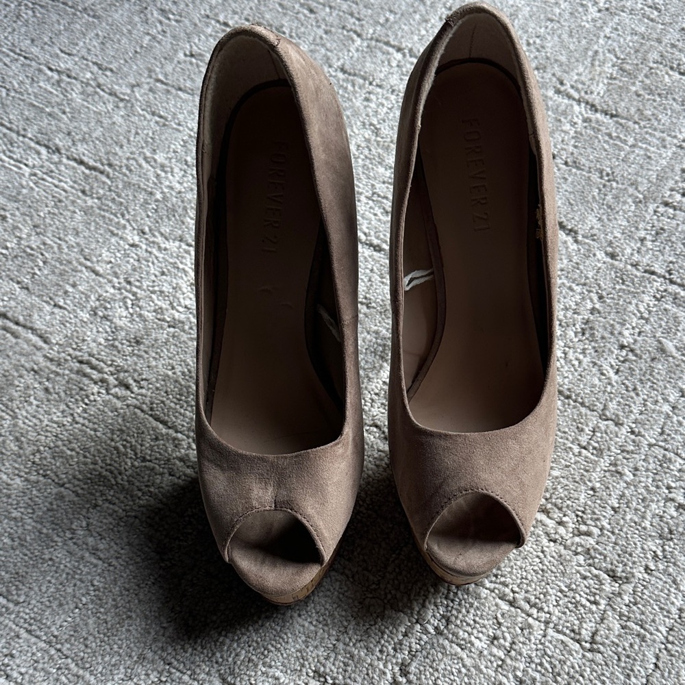 Forever 21 Brown Peep Toe Heels